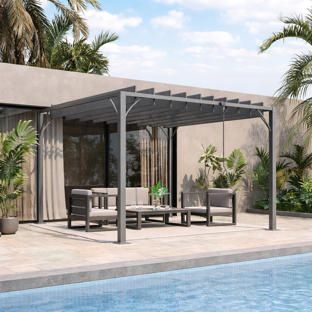 Pergola Bioclimatique 3 x 3 m Aluminium avec Lames Orientables Gris