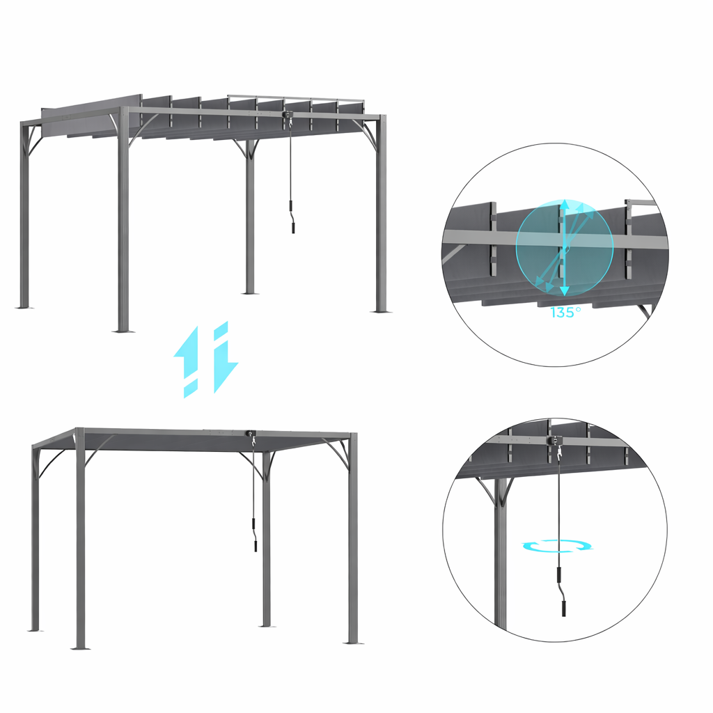 Pergola Bioclimatique 3 x 3 m Aluminium avec Lames Orientables Gris