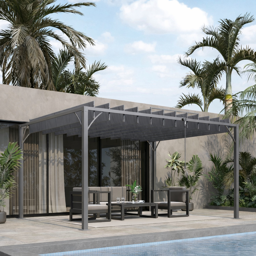 Pergola Bioclimatique 4 x 3 m Aluminium avec Lames Orientables Gris