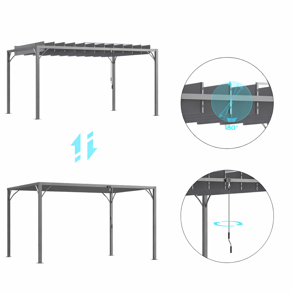 Pergola Bioclimatique 4 x 3 m Aluminium avec Lames Orientables Gris