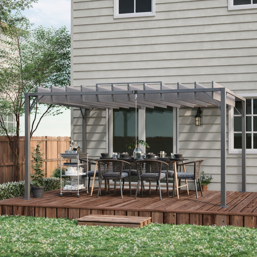 Pergola Bioclimatique 4 x 3 m Aluminium avec Lames Orientables Gris