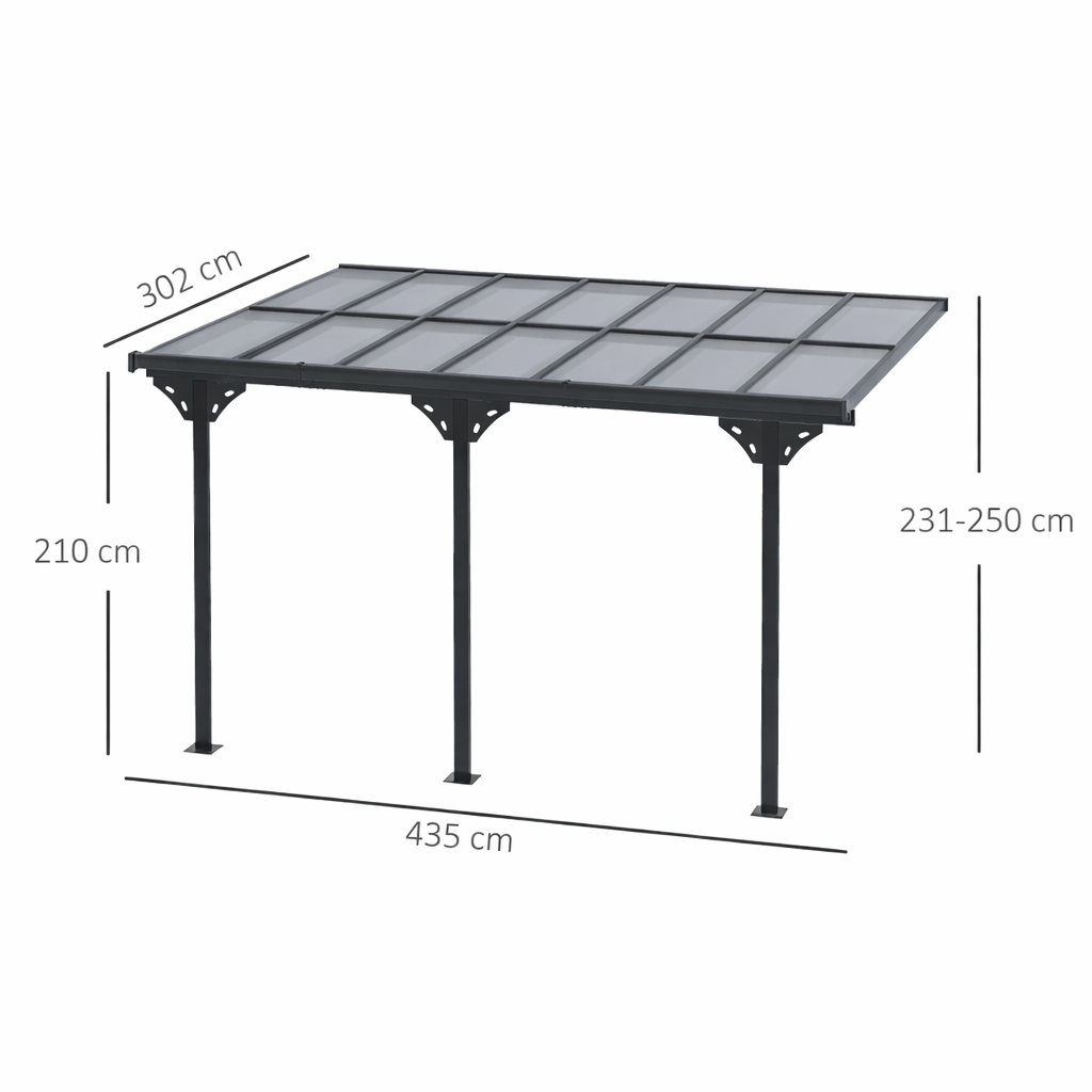 Pergola Adossée Aluminium 4,5 x 3 m Toit en Polycarbonate Gris